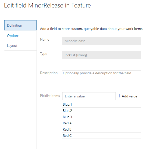 Configure Picklist minor release picklist