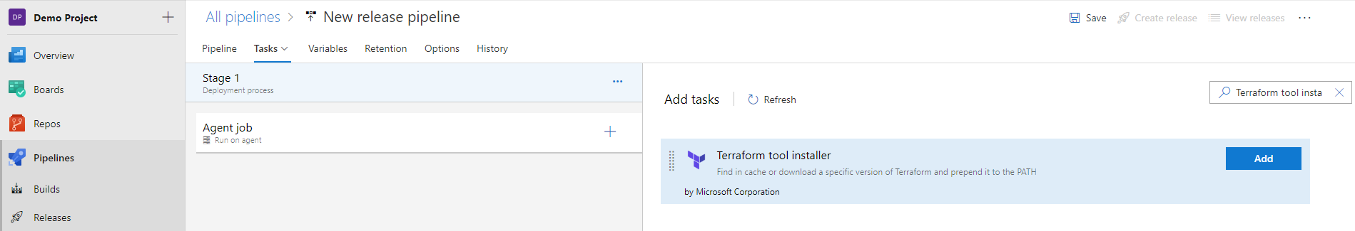 Adding Terraform tool installer task