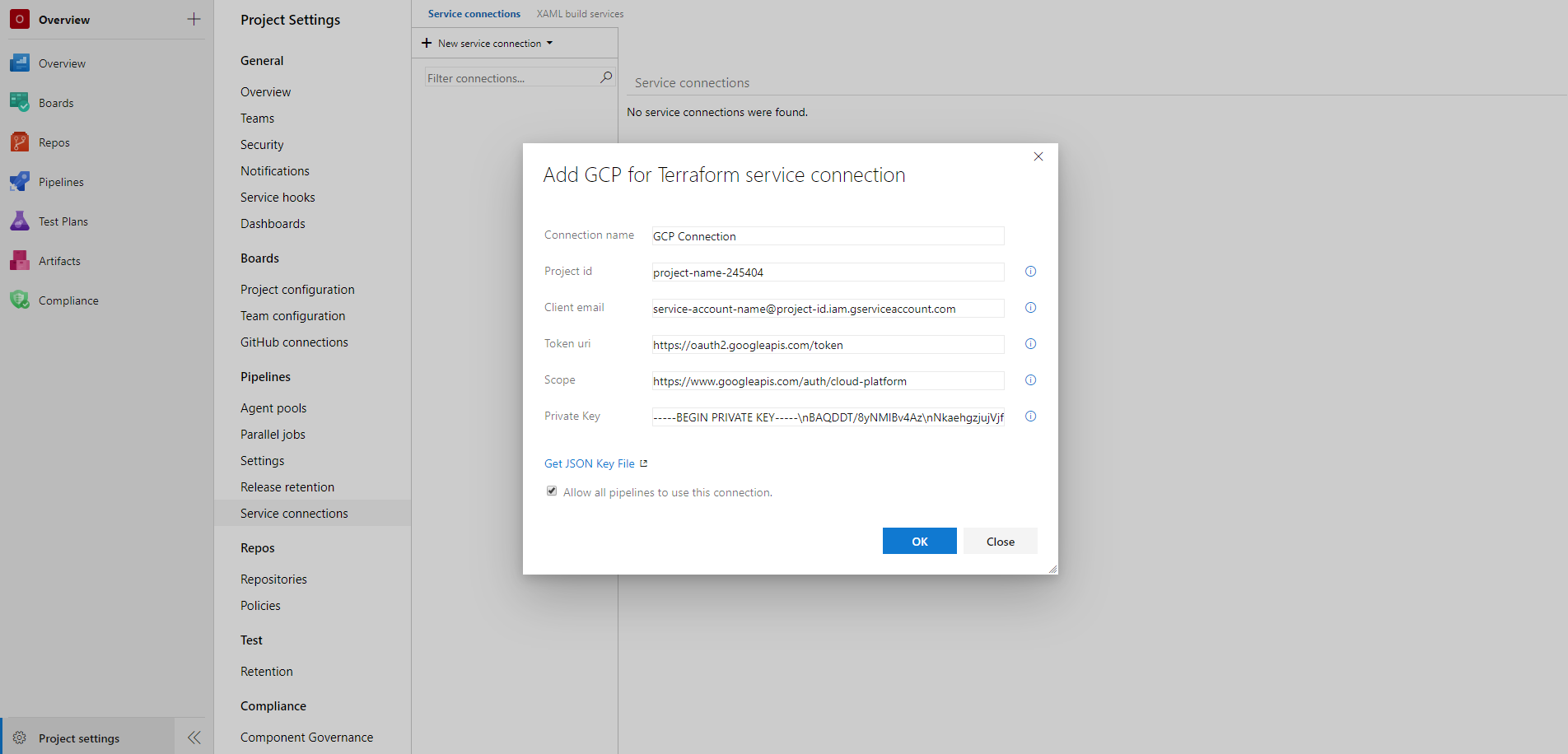 Creating a GCP service connection