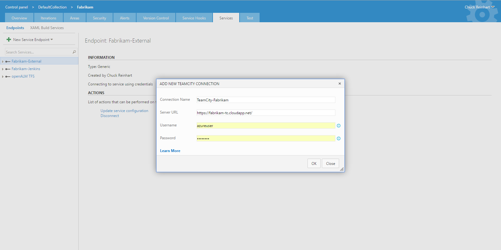 Creating a TeamCity™ endpoint connection