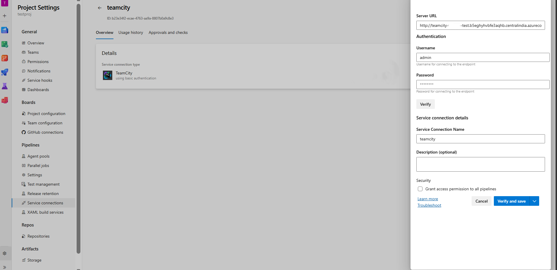 Creating a TeamCity™ endpoint connection